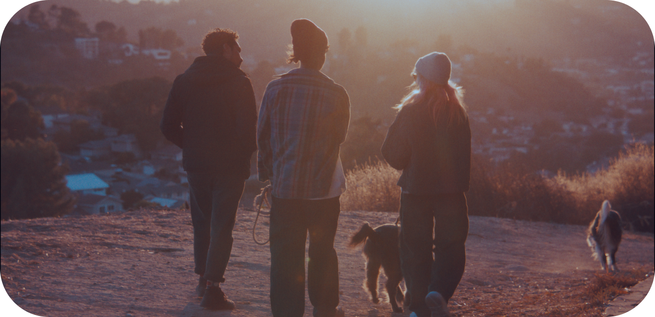 Jesse, Joe, and Kaela hiking under the beatufil LA sunset