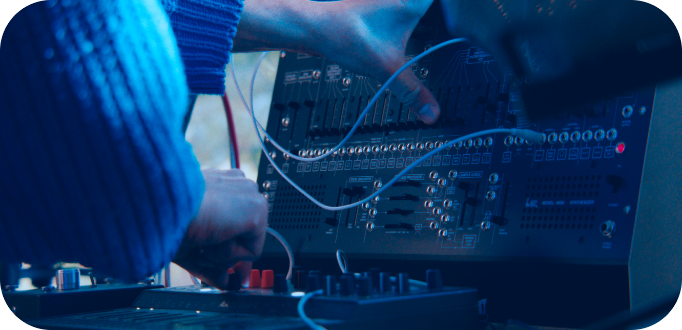 Closeup of Joe Berry playing keyboard